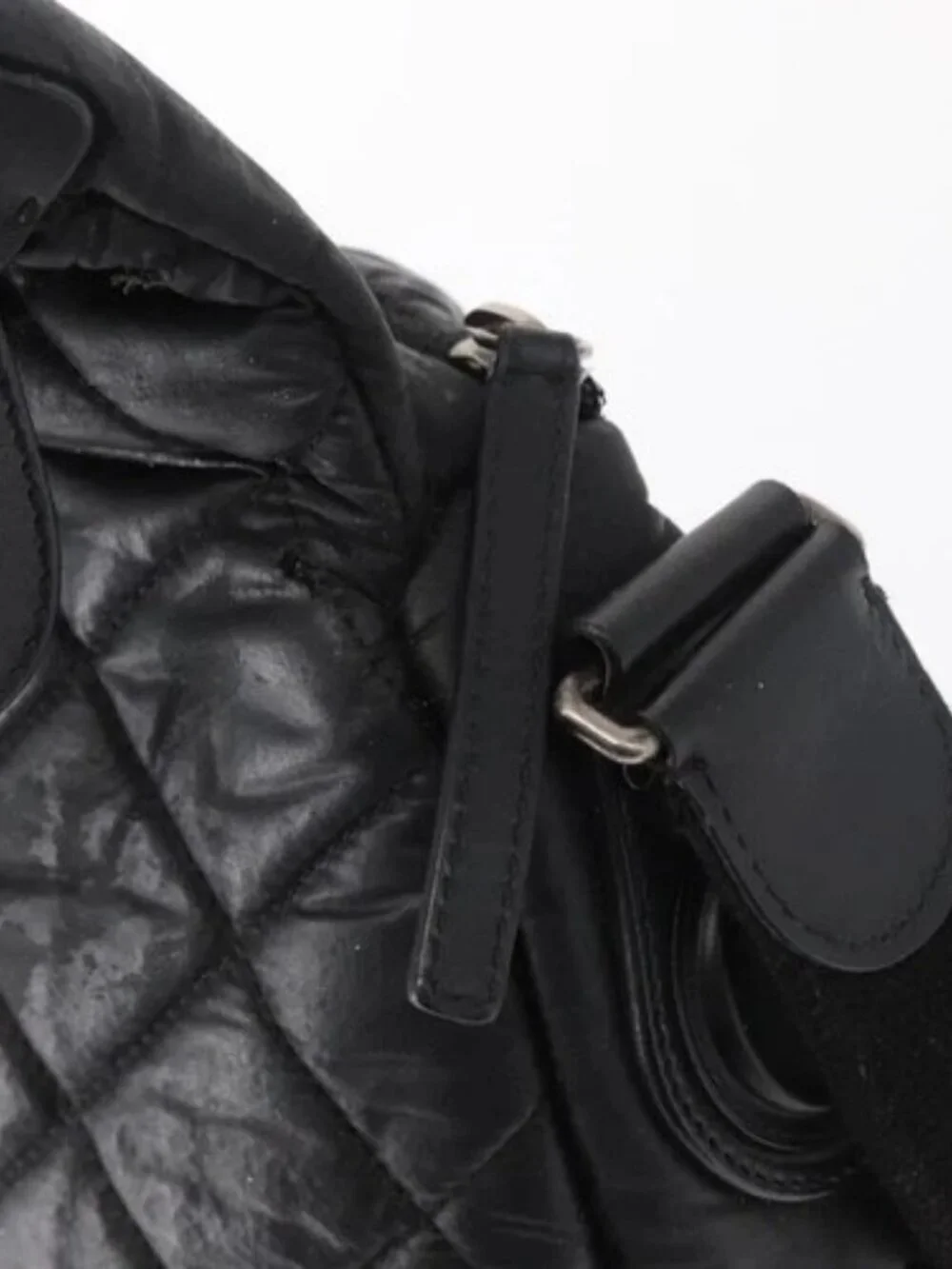 CHANEL Matelasse Shoulder Bag Nylon Black Silver CC Auth bs32463
